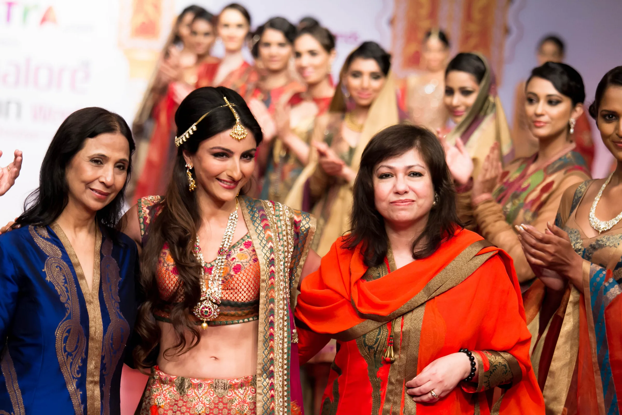 Soha Ali Khan with the designers and models on stage at the Bangalore Fashion Week Winter Festive finale, photographed by Vivek Pankaj